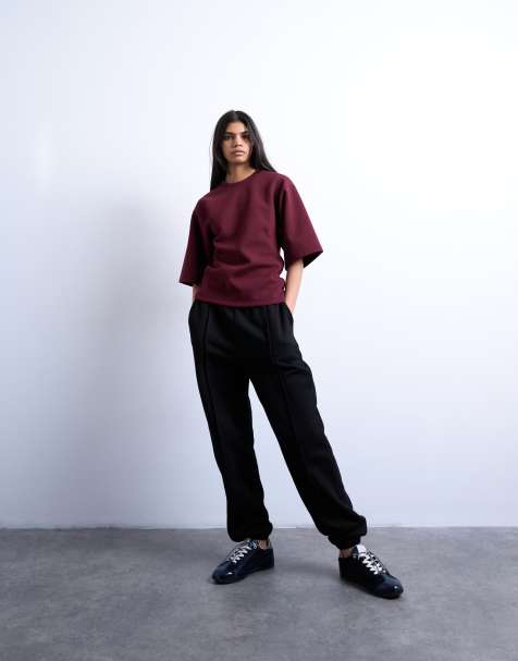 Topshop - Pantalon de jogging resserré aux chevilles à plis nervurés - Noir - view 1