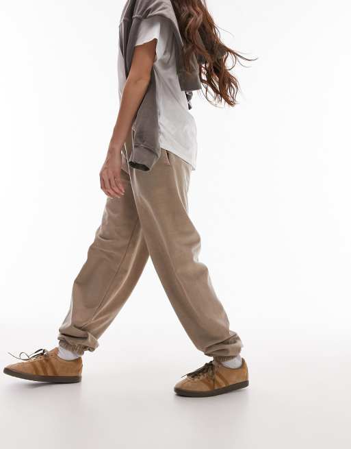 Topshop - Pantalon de jogging vintage oversize uni élavé - Taupe
