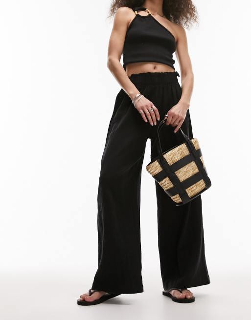 Topshop Pantalon de plage d ensemble casual en tissu texture Noir ASOS