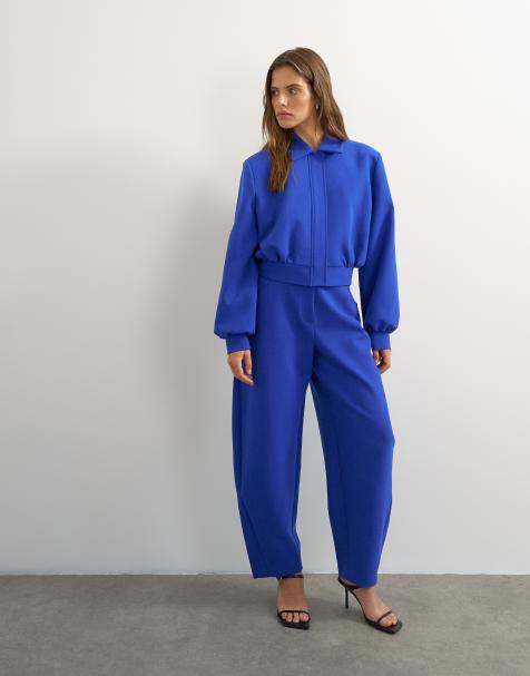 Topshop - pantalón de sastre de pernera barrel abombada en azul - view 1