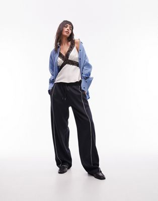 Topshop co-ord track wide leg trouser in navy - ASOS Price Checker