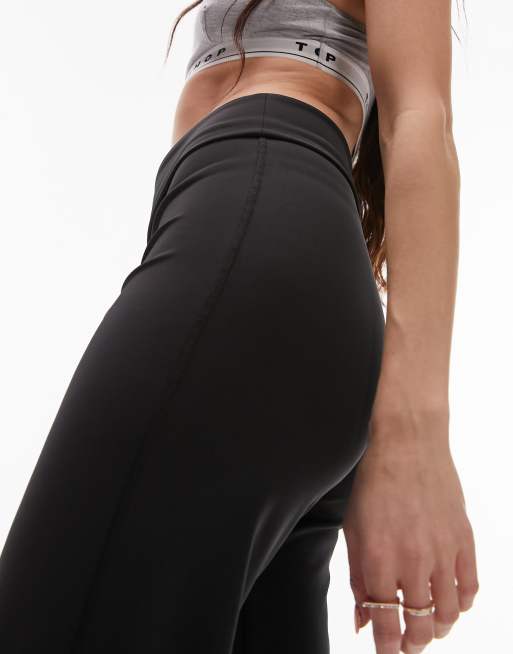 Topshop - Pantalon de yoga coupe droite avec revers à la taille - Noir