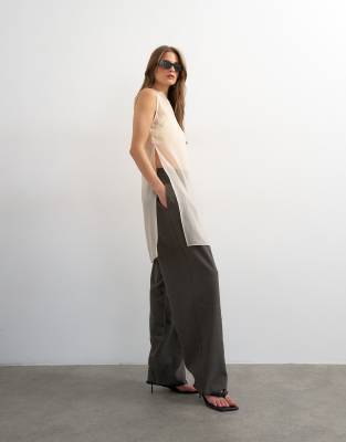 Pantalon d'ensemble à pinces et taille mi-haute - Anthracite-Gris 36