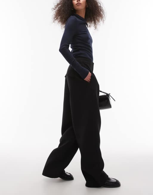 Topshop - Pantalon d'ensemble ajusté et ample à taille épurée - Noir 