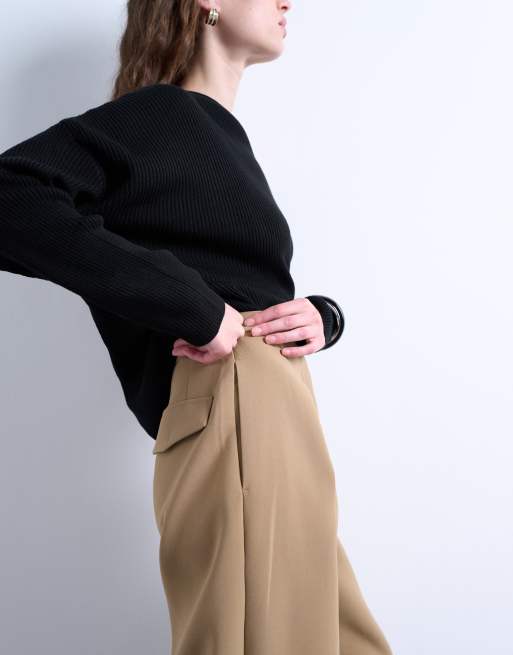 Topshop - Pantalon d'ensemble ajusté et ample à taille épurée - Taupe, 2 de 5