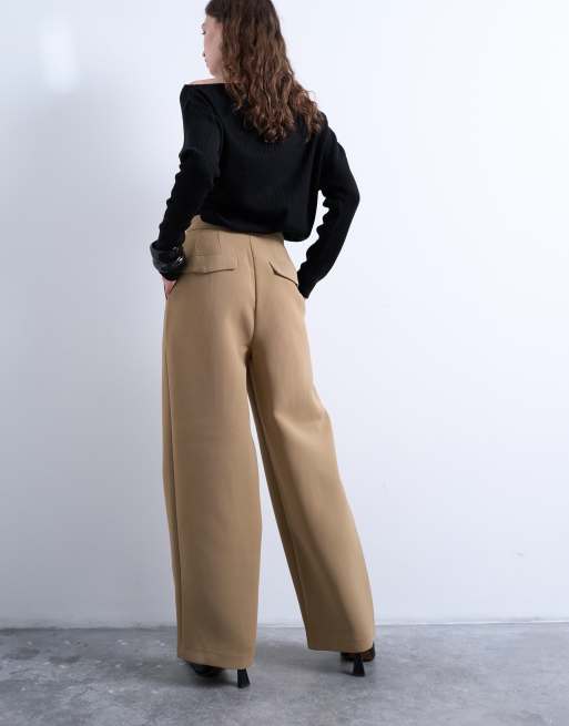 Topshop - Pantalon d'ensemble ajusté et ample à taille épurée - Taupe, 5 de 5