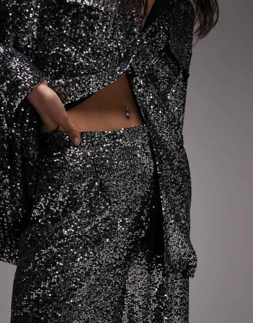 Topshop - Pantalon d'ensemble ample à micro-sequins - Argenté , 4 de 4