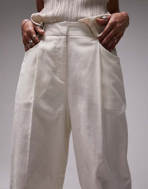 Topshop - Pantalon d'ensemble ample en lin mélangé - Grège, 2 de 4
