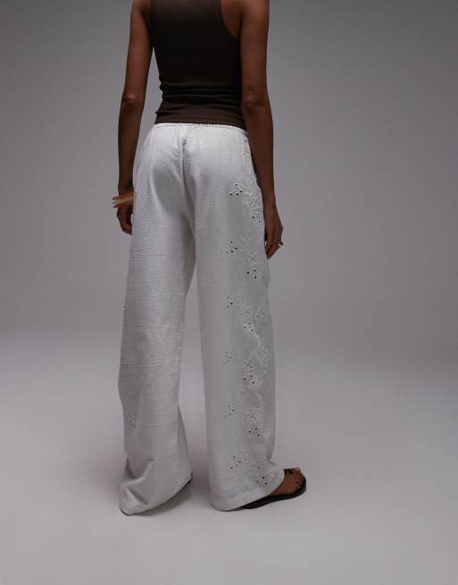 Topshop - Pantalon d'ensemble en broderie anglaise avec lien à la taille - Blanc, 3 de 5