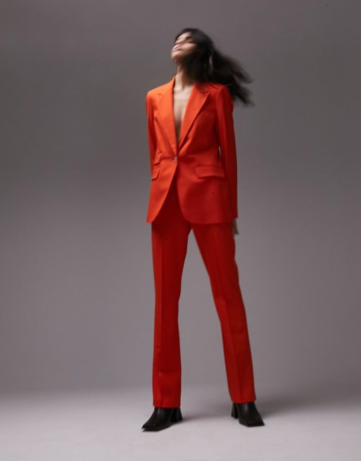 Topshop - Pantalon d'ensemble fendu à l'arrière à taille haute coupe féminine - Rouge 