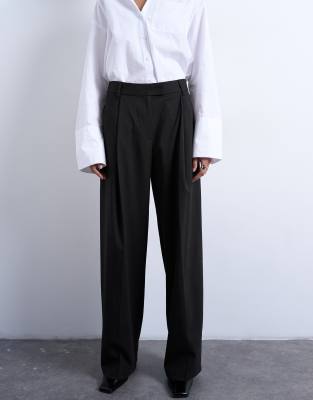 Pantalon d'ensemble taille basse à rayures fines avec boucle - Chocolat-Brown 44