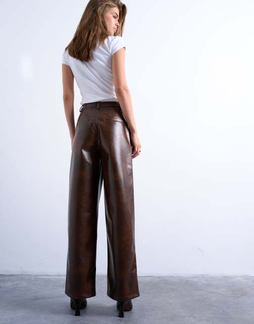 Topshop - Pantalon droit à pinces en similicuir - Rouille, 3 de 5