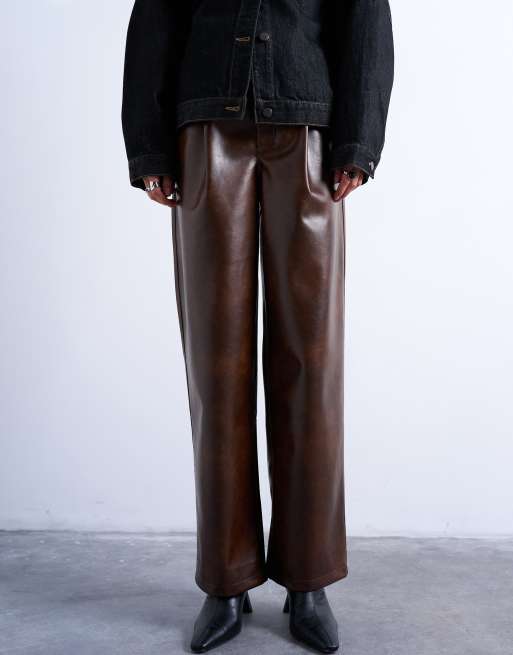 Topshop - Pantalon droit à pinces en similicuir - Rouille, 5 de 5