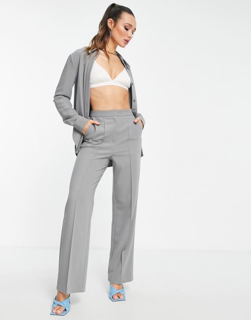 Topshop - Pantalon droit ajusté à fines surpiqûres - Gris