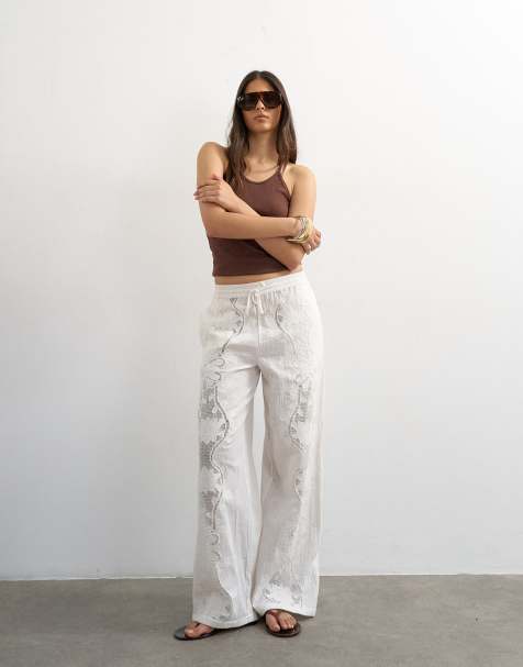 Topshop - Pantalon droit en broderie anglaise - Écru - view 1