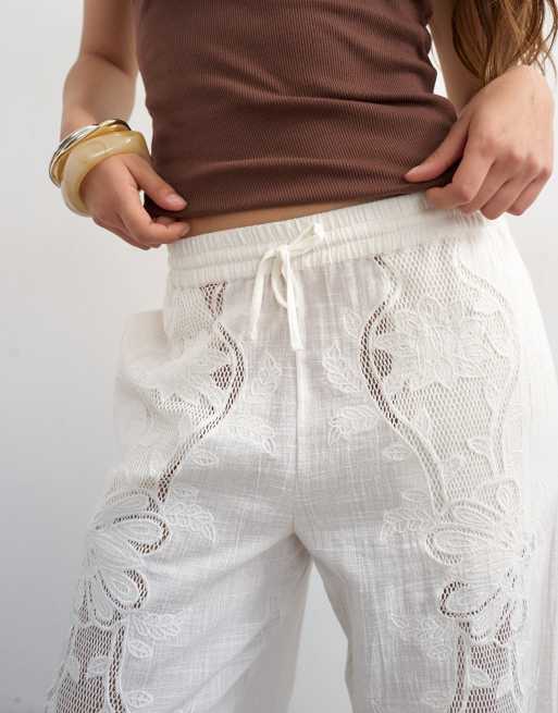 Topshop - Pantalon droit en broderie anglaise - Écru, 2 de 5