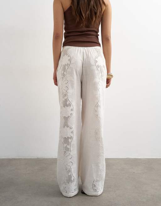 Topshop - Pantalon droit en broderie anglaise - Écru, 4 de 5