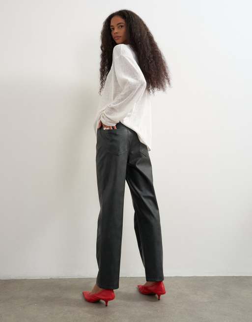 Topshop pantalon droit en imitation cuir noir, 3 de 5