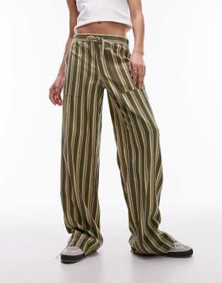 Pantalon Topshop Satin Imprimé Marine Rayé Noir Et Blanc – Taille 8, Neuf Sans étiquettes