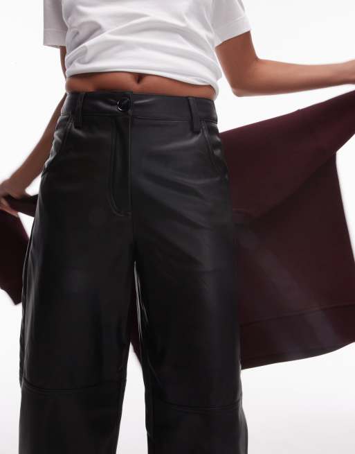 Topshop - Pantalon droit imitation cuir avec couture - Noir, 2 de 5