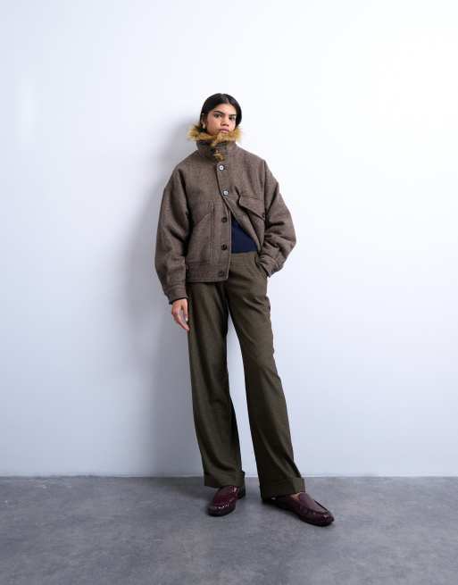 Topshop - Pantalon élégant à carreaux vintage et entrejambe bas - Vert