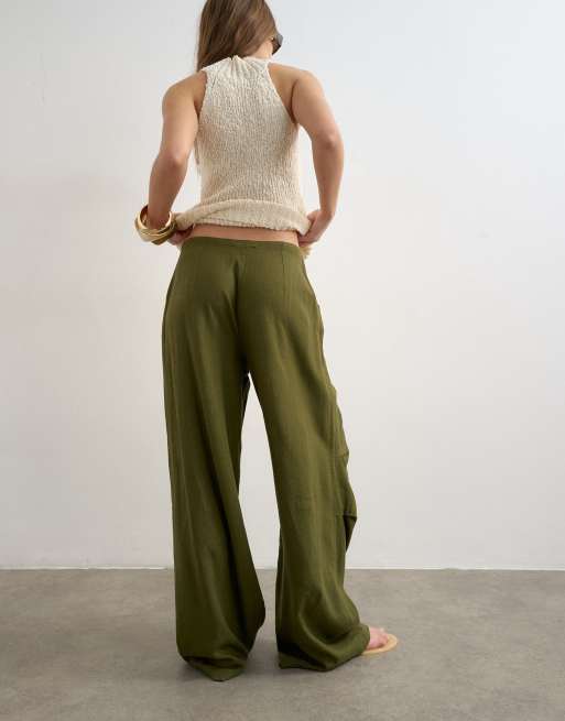Topshop - Pantalon en lin coupe ballon - Kaki, 5 de 5