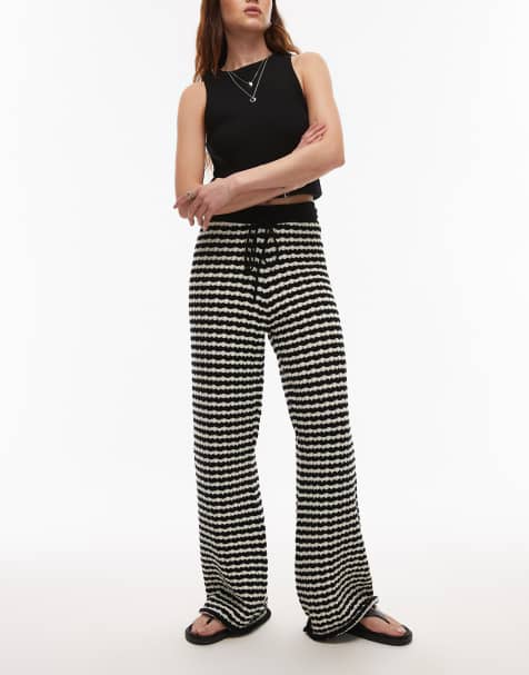 Topshop - Pantalon en maille à rayures - Noir et blanc - view 1