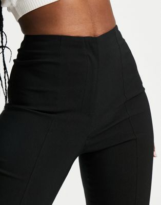 Pantalons et leggings Topshop - Pantalon évasé taille haute en bengaline avec fentes latérales - Noir