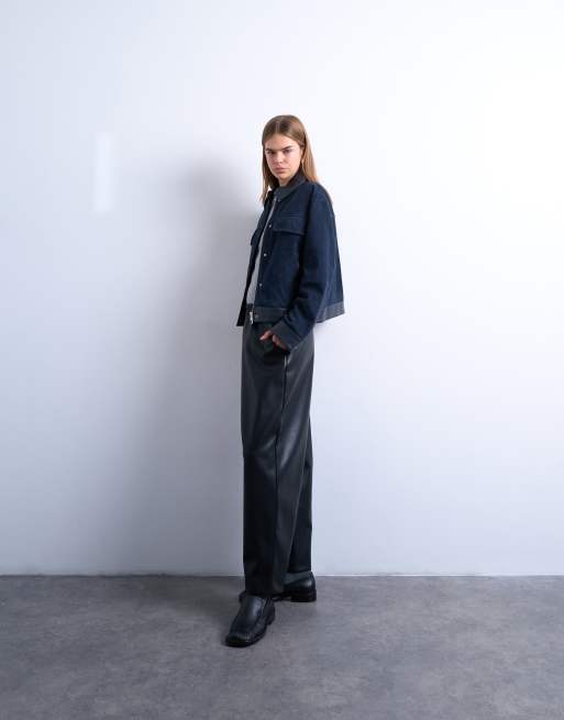 Topshop - Pantalon hauteur cheville à enfiler en similicuir - Noir