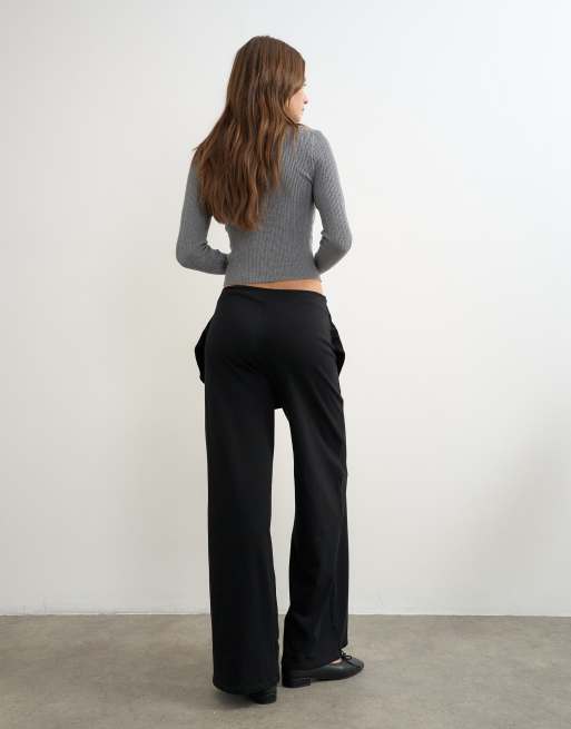 Topshop pantalon large à revers avec lien noir, 5 de 5