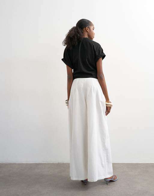 Topshop - Pantalon large coupe trapèze en lin mélangé - Blanc, 3 de 5