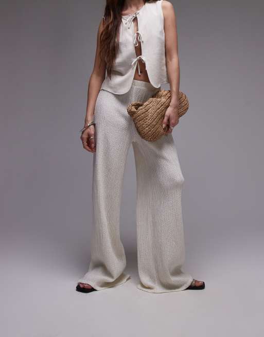 Topshop - Pantalon large de plage texturé - Crème