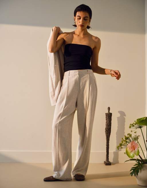 Topshop - Pantalon large d'ensemble en lin à rayures - Crème, 2 de 5