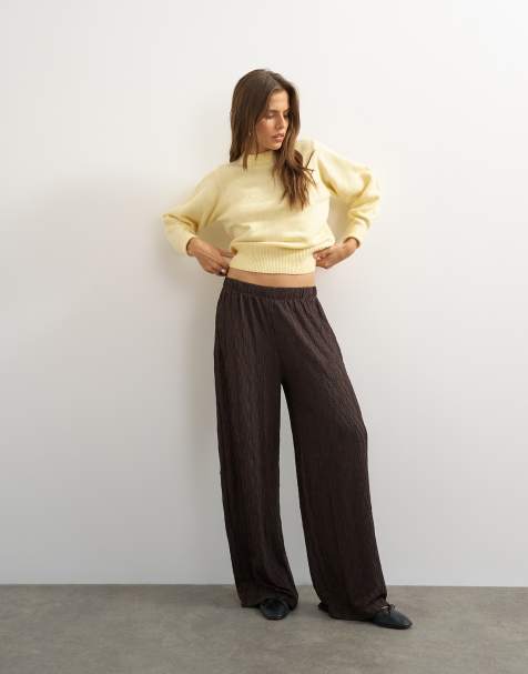 Topshop pantalon large en jersey plissé chocolat - view 1