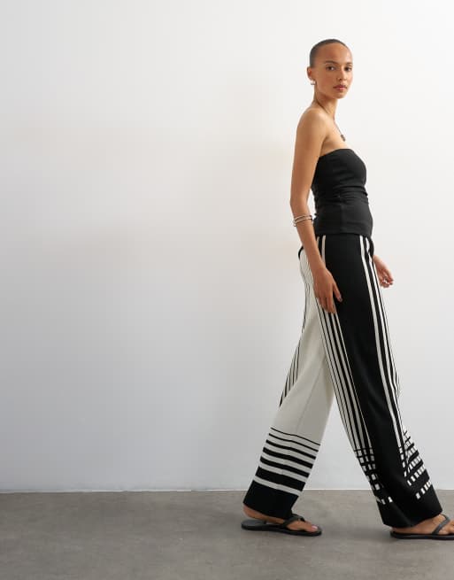 Topshop - Pantalon large en maille - Noir et écru, 3 de 5