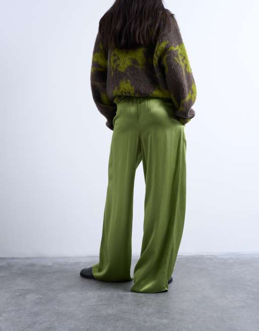 Topshop - Pantalon large en satin froissé - Vert vif, 5 de 5