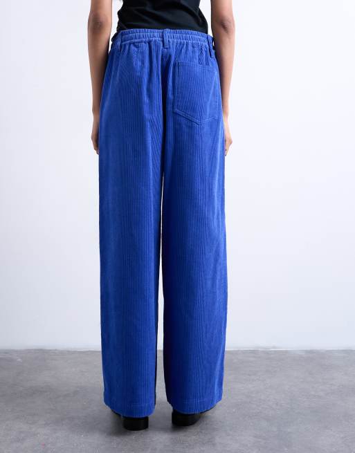 Topshop - Pantalon large en velours côtelé avec cordon de serrage - Bleu de cobalt, 5 de 5
