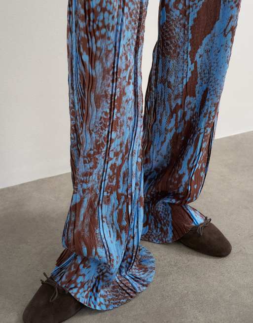 Topshop pantalon large plissé abstrait bleu, 5 de 5