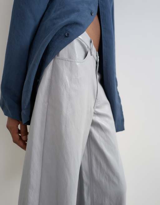 Topshop pantalon large taille mi-haute gris clair, 3 de 5