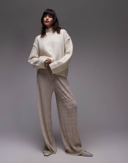 Topshop - Pantalon métallisé en tissu froissé et transparent - Doré