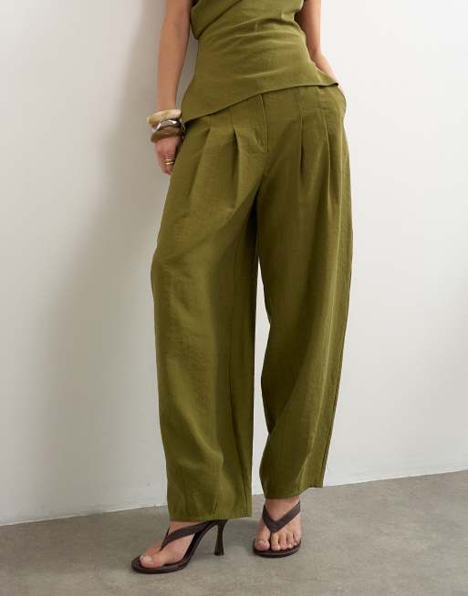 Topshop - pantalón plisado de conjunto en caqui, 3 de 5