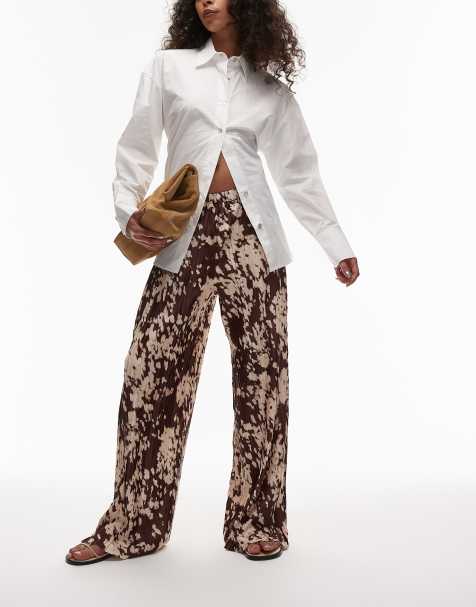 Topshop - Pantalon plissé à imprimé animal abstrait - Marron - view 1