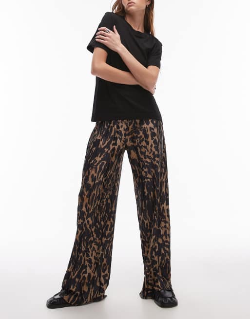 Topshop - Pantalon plissé à imprimé tâches léopard - Multicolore