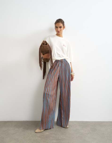 Topshop pantalon plissé à rayures marron - view 1