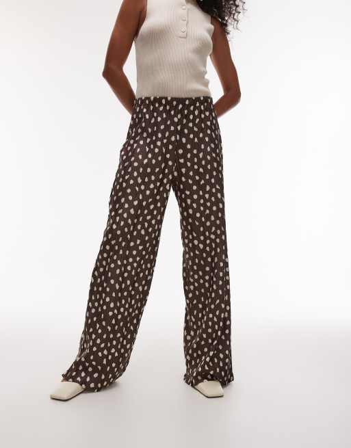 Topshop - Pantalon plissé ample à pois - Marron, 4 de 5