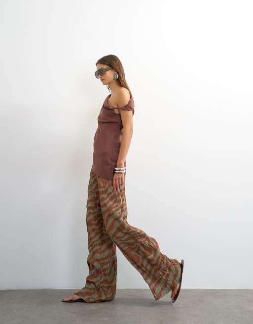 Topshop pantalon plissé marron imprimé animal, 6 de 6