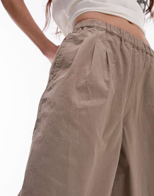 Topshop - Pantalon plissé ultra ample en popeline - Sable, 5 de 5