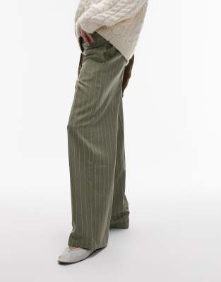Topshop - Pantalon rayé à taille basse - Vert