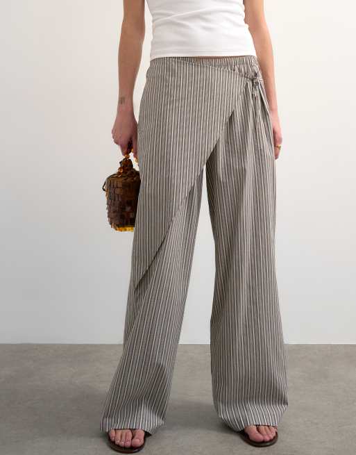 Topshop - Pantalon rayé en popeline avec jupe portefeuille - Marron, 5 de 5