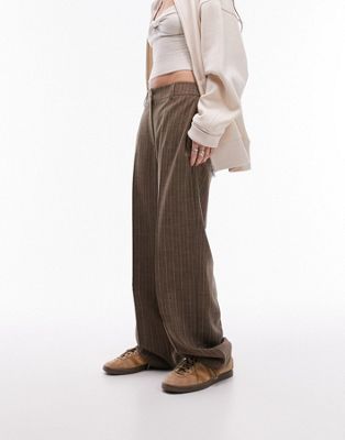 Topshop - Pantalon taille basse à rayures - Marron